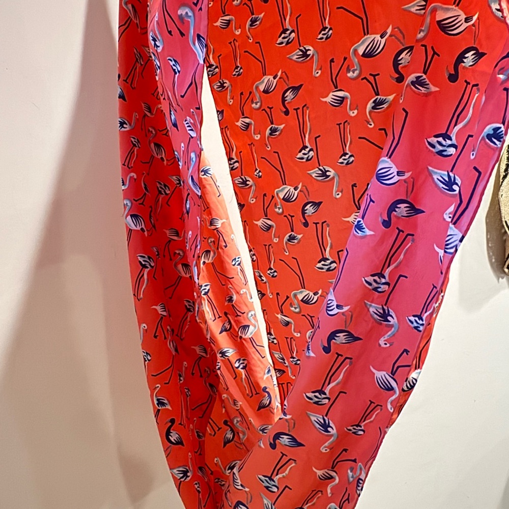 Flamingo Print Infiniti Scarf, lightweight, Bright Coral color. Peach Couture